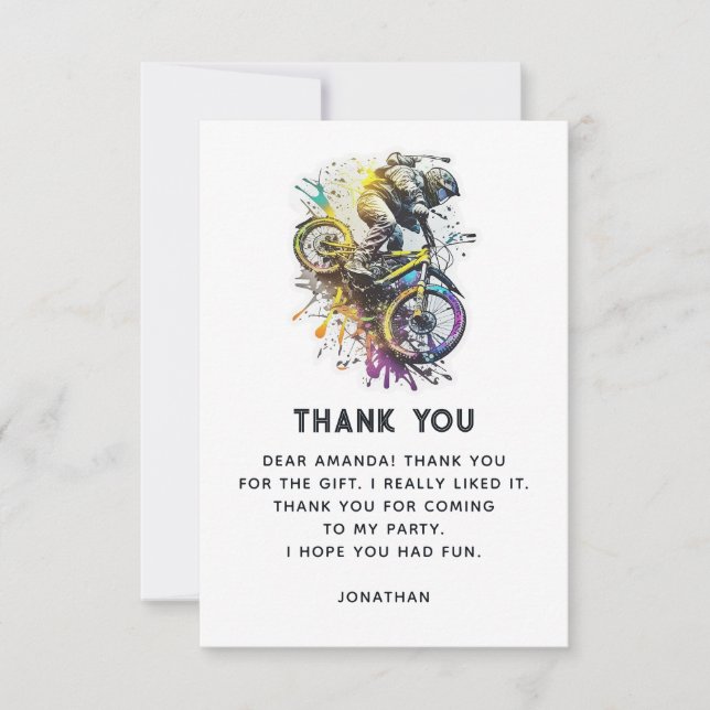 Tarjeta De Agradecimiento Niños Fiesta BMX en bicicleta. cumpleaños extremo  (Anverso)