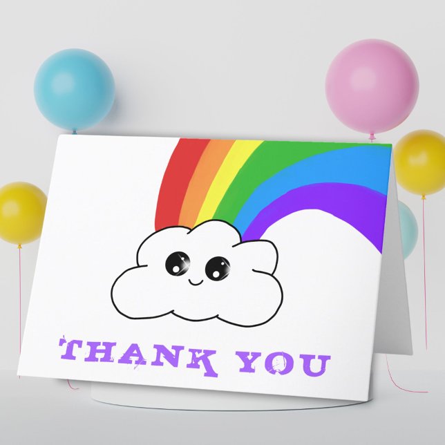 Tarjeta De Agradecimiento Niños kawaii en la nube de arcoiris gracias tarjet (Subido por el creador)