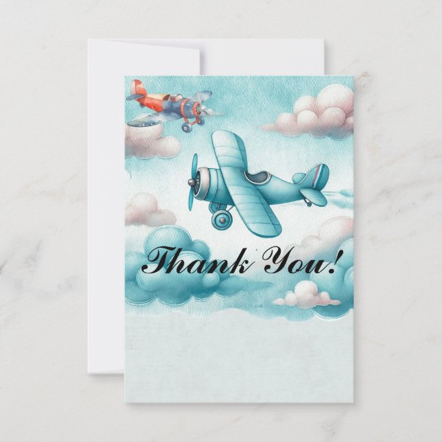 Tarjeta De Agradecimiento Niños Lindo Viaje Avión Cumpleaños Personalizado (Anverso)