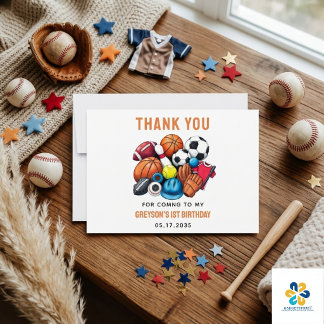 Tarjeta De Agradecimiento Niños Modernos Balones Deportivos Estrella de Todo