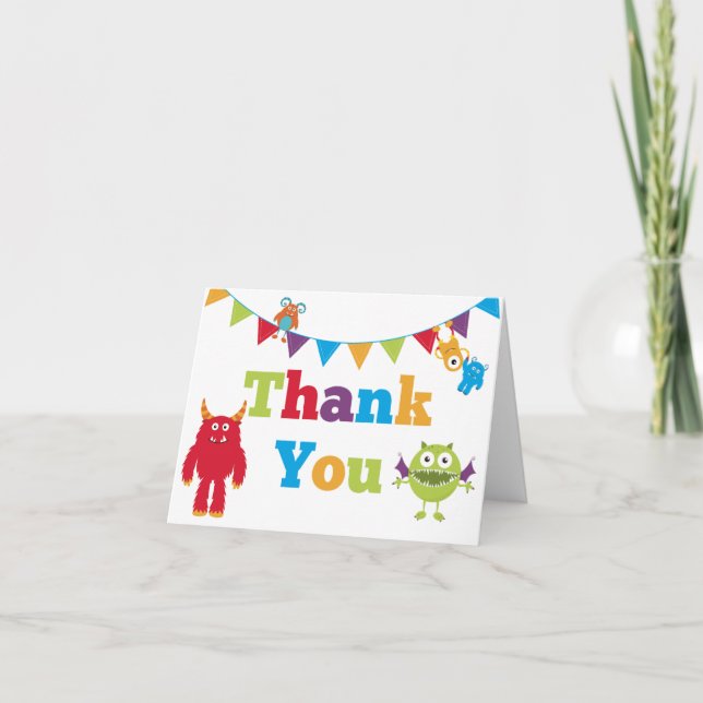 Tarjeta De Agradecimiento Niños Monstruos Cumpleaños Gracias Cartas (Anverso)
