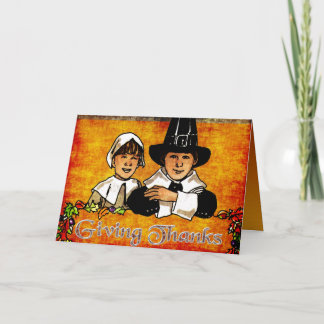 Tarjeta De Agradecimiento Niños Peregrinos Antiguos Dando Gracias