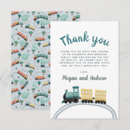 Tarjeta De Agradecimiento Niños Tren Azul Cute Gracias Baby Shower