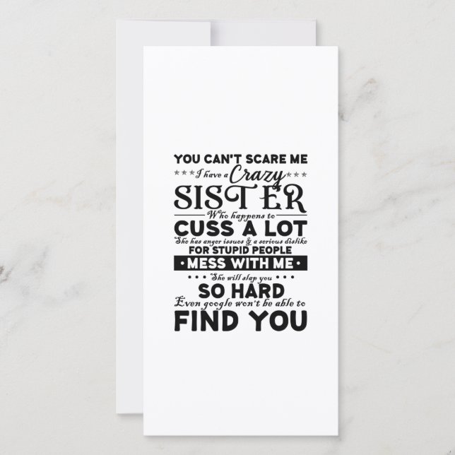 Tarjeta De Agradecimiento No Puedes Asustarme Tengo Una Hermana Loca (Anverso)