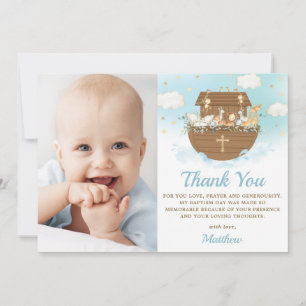 Tarjeta De Agradecimiento Noah's Ark Animals Boy Baptism Christening Photo