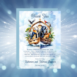 Tarjeta De Agradecimiento Noah's Ark Cute Animals Blue Boy Baby Shower