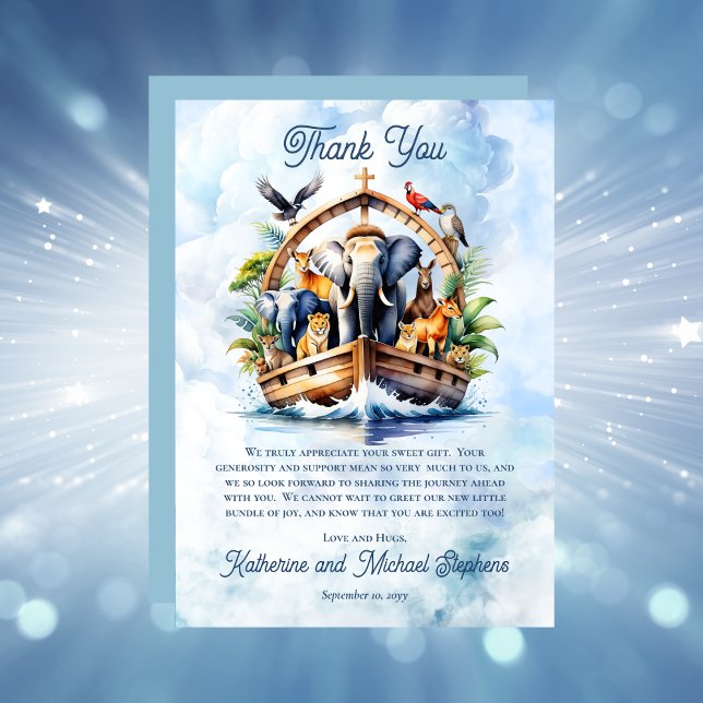 Tarjeta De Agradecimiento Noah's Ark Cute Animals Blue Boy Baby Shower (Noah's Ark Cute Animals Blue Boy Baby Shower Thank You card)