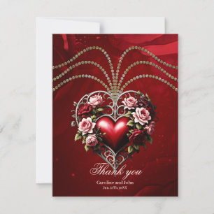 Tarjeta De Agradecimiento Noble corazón gótico con flores.