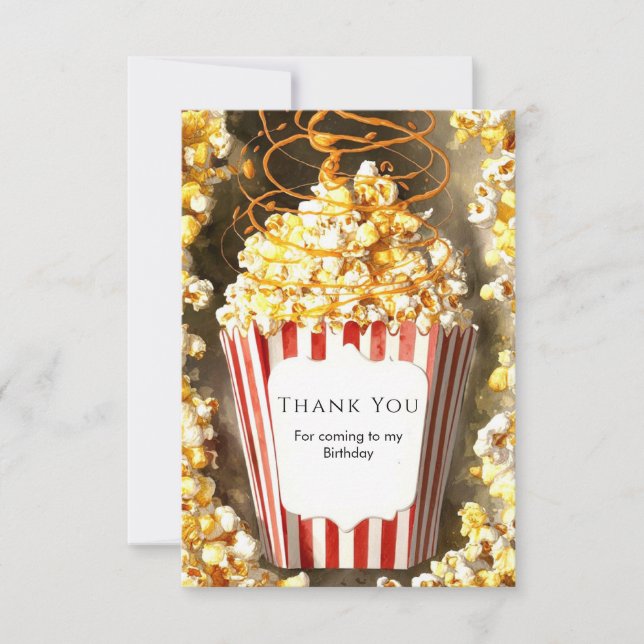 Tarjeta De Agradecimiento Noche de cine caprichosa: palomitas de cumpleaños (Anverso)