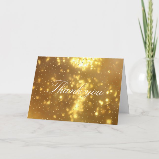 Tarjeta De Agradecimiento Noche de oro Confetti Bokeh Light Gracias (Anverso)