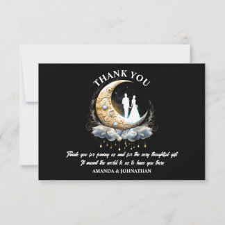 Tarjeta De Agradecimiento Noche de silueta de pareja celestial de media luna