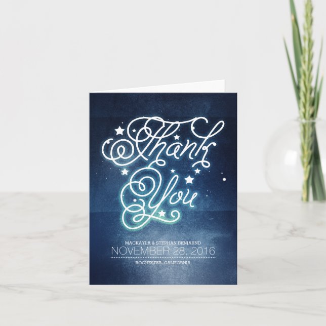 Tarjeta De Agradecimiento Noche estrellada Boda encantada Gracias (Anverso)