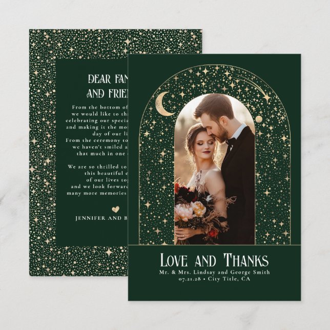 Tarjeta De Agradecimiento Noche estrellada celeste y mística gracias foto (Anverso / Reverso)