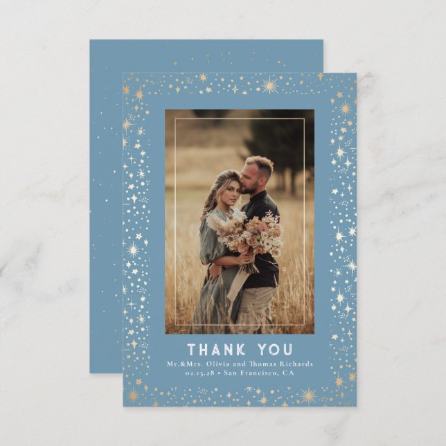 Tarjeta De Agradecimiento Noche estrellada celeste y mística gracias foto (Anverso / Reverso)