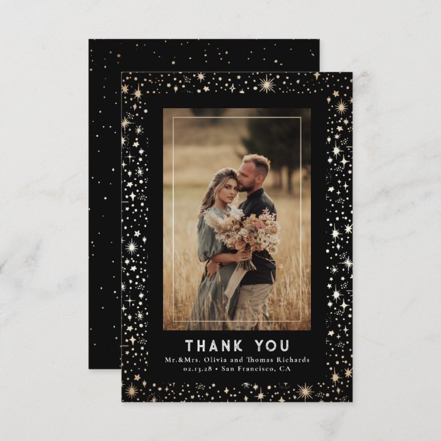 Tarjeta De Agradecimiento Noche estrellada celeste y mística gracias foto (Anverso / Reverso)