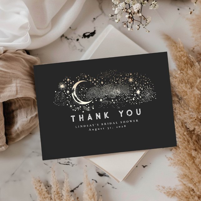 Tarjeta De Agradecimiento Noche estrellada Crescent Moon Small Gracias (Celestial Black Thank You Cards)