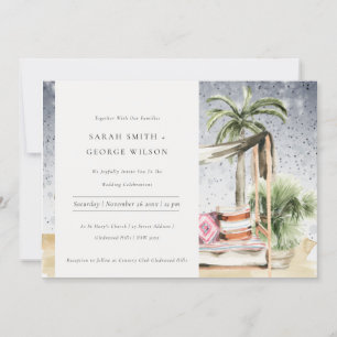Tarjeta De Agradecimiento Noche estrellada Palm Tropical Cabana Wedding Invi
