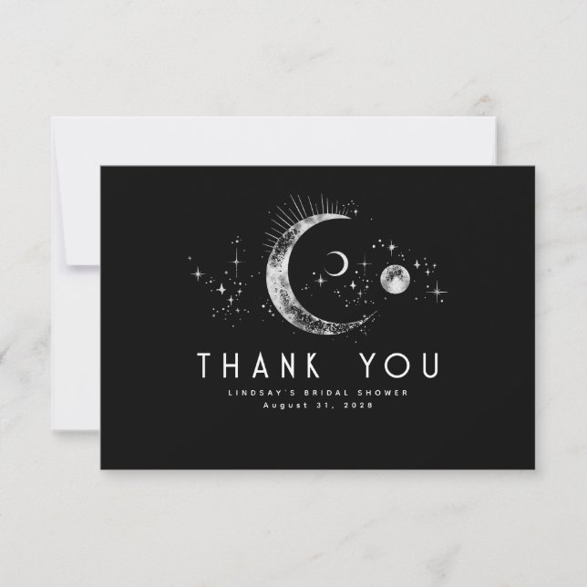 Tarjeta De Agradecimiento Noche Starry Crescent Moon Celestial Gracias (Anverso)