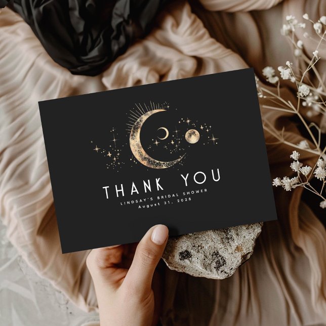 Tarjeta De Agradecimiento Noche Starry Crescent Moon Celestial Gracias (Celestial Black Thank You Card)