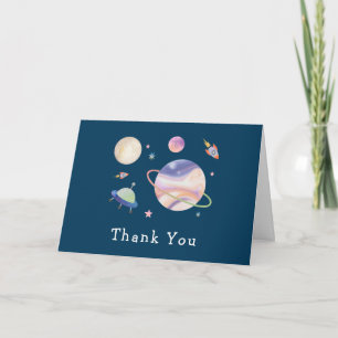 Tarjeta De Agradecimiento Noche Verde Galaxia Espacio Luna Estrellas Baby Sh