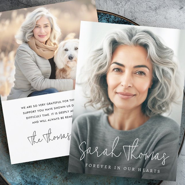 Tarjeta De Agradecimiento Nombrar para siempre en nuestros corazones foto si (Name forever in our hearts photo funeral sympathy thank you card)