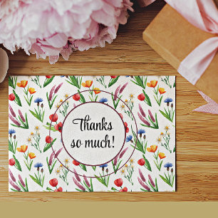Tarjeta De Agradecimiento Nombre, Acuarela Brillante de Flores Silvestres