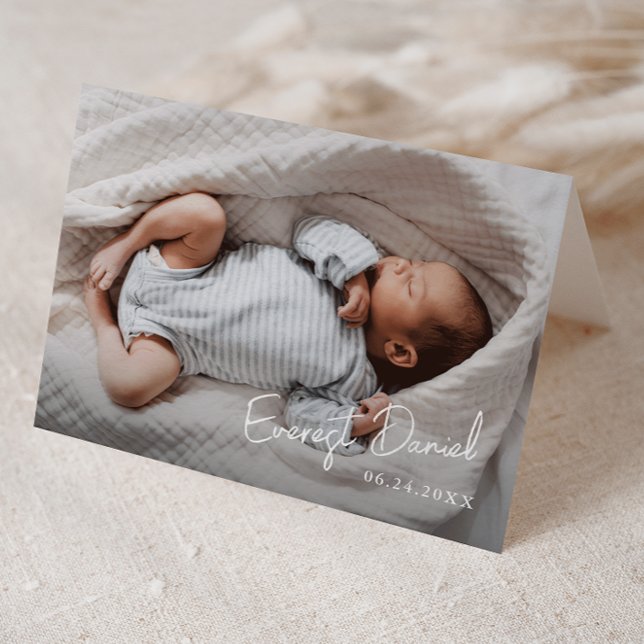 Tarjeta De Agradecimiento Nombre de bebé con letra moderna Foto  (Simple Script Photo Baby Thank You Cards.)