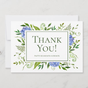 Tarjeta De Agradecimiento Nombre de Hortensias Azules Acuarela