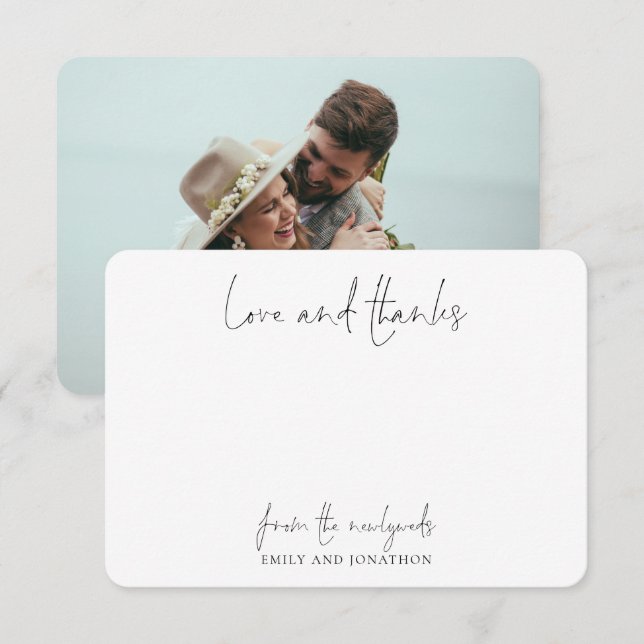 Tarjeta De Agradecimiento Nombre de la foto Boda de guiones recién casados G (Anverso / Reverso)