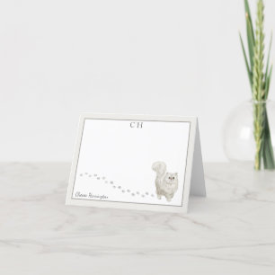 Tarjeta De Agradecimiento Nombre de monograma del borde gris del gato persa 