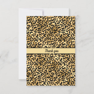 Tarjeta De Agradecimiento Nombre de Monograma Negro Leopardo Impreso Cheetah