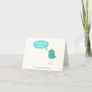 Tarjeta De Agradecimiento Nombre de pájaro azul turquesa lindo personalizado