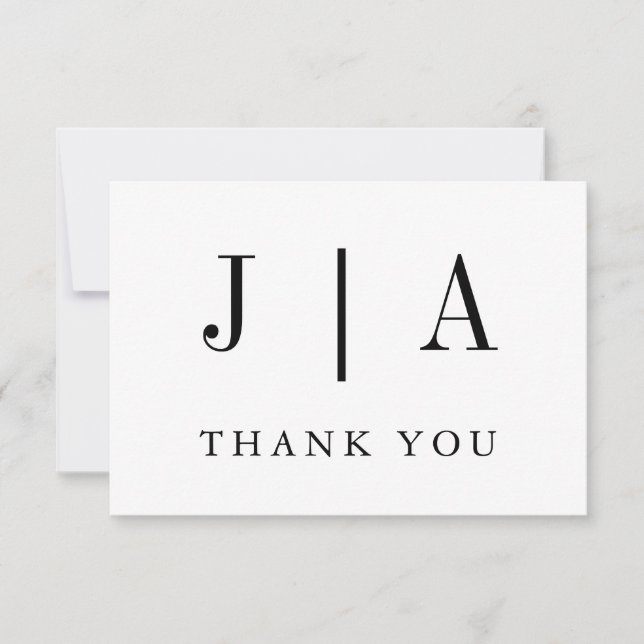 Tarjeta De Agradecimiento Nombre De Pareja Monograma Moderno, Simple, Blanco (Anverso)