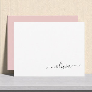 Tarjeta De Agradecimiento Nombre del Monograma de Rubor Dusty Pink Moderne S