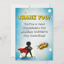 Tarjeta De Agradecimiento Nombre del niño superhéroe de cómic Cumpleaños