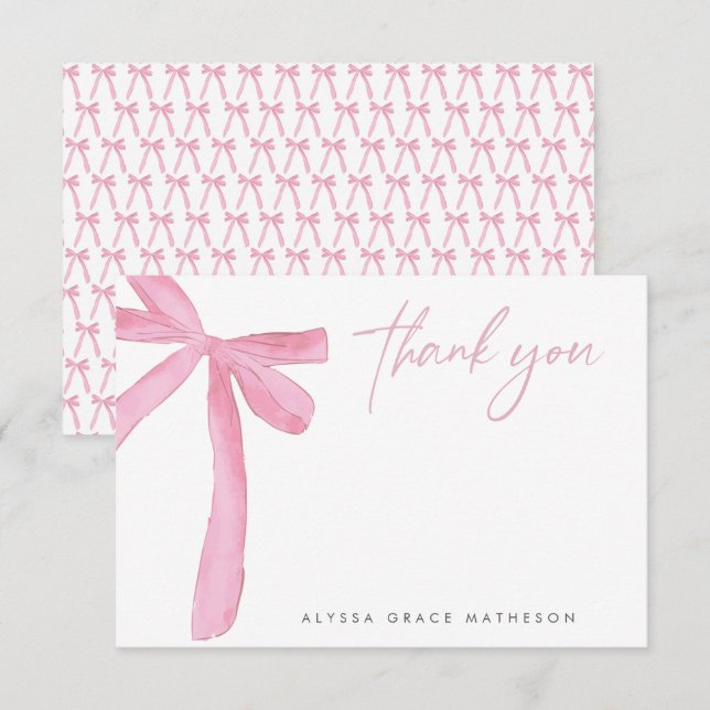 Tarjeta De Agradecimiento Nombre personalizable lazo rosa Boda Despedida de  (Anverso / Reverso)