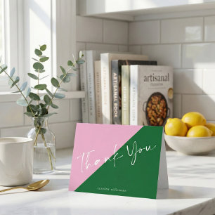 Tarjeta De Agradecimiento Nombre Personalizado Bonito Preppy Rosa y Verde
