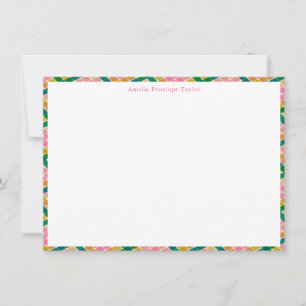 Tarjeta De Agradecimiento Nombre Personalizado Borde Cuadro Rosa Verde Elega