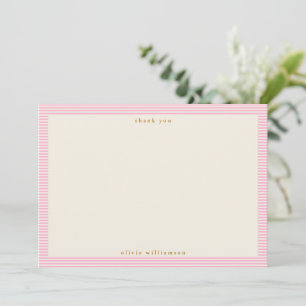 Tarjeta De Agradecimiento Nombre Personalizado con Rayas Rosadas Simples Vin