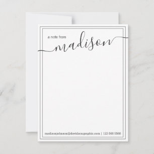 Tarjeta De Agradecimiento Nombre personalizado de blanco negro   Del Escrito