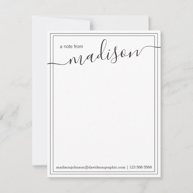 Tarjeta De Agradecimiento Nombre personalizado de blanco negro | Desde El Es (Anverso)