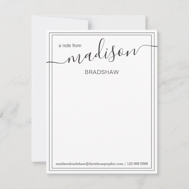 Tarjeta De Agradecimiento Nombre personalizado de blanco negro | Desde el es (Anverso)