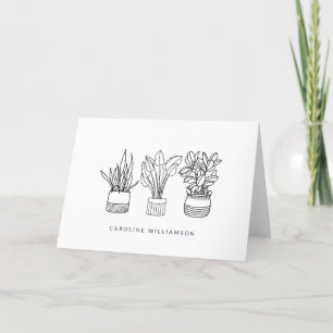 Tarjeta De Agradecimiento Nombre personalizado de dibujo de línea de planta 
