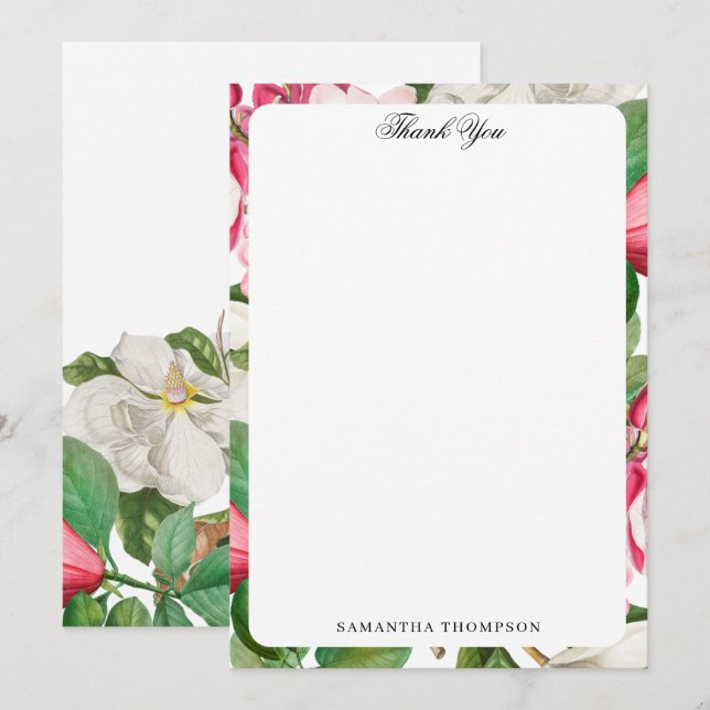 Tarjeta De Agradecimiento Nombre personalizado de las flores de magnolia de  (Anverso / Reverso)