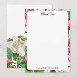 Tarjeta De Agradecimiento Nombre personalizado de las flores de magnolia de