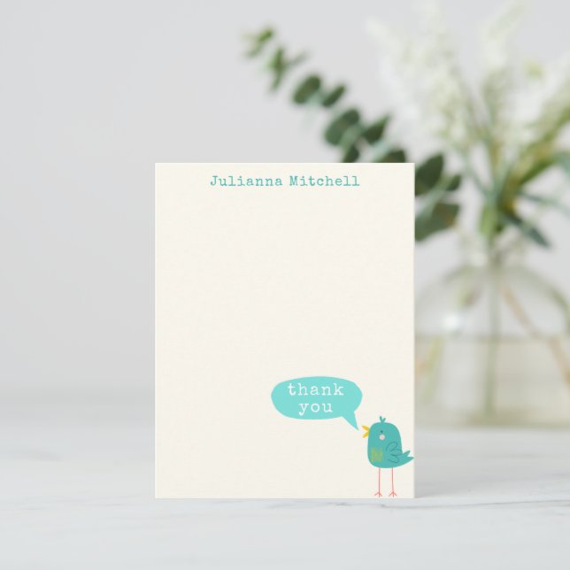 Tarjeta De Agradecimiento Nombre personalizado de pájaro azul turquesa (Anverso de pie)