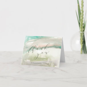 Tarjeta De Agradecimiento Nombre personalizado en acuarela verde oliva abstr