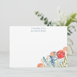 Tarjeta De Agradecimiento Nombre personalizado floral acuarela rojo melocotó