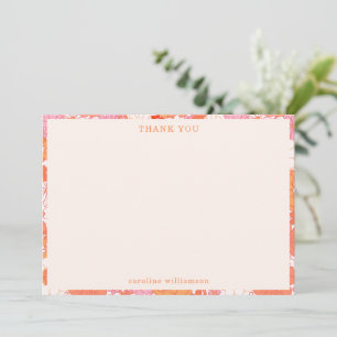 Tarjeta De Agradecimiento Nombre Personalizado Flores Naranja Rosa Boho Retr