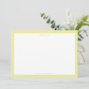 Tarjeta De Agradecimiento Nombre Personalizado Rayas Rosa Chartreuse Vintage